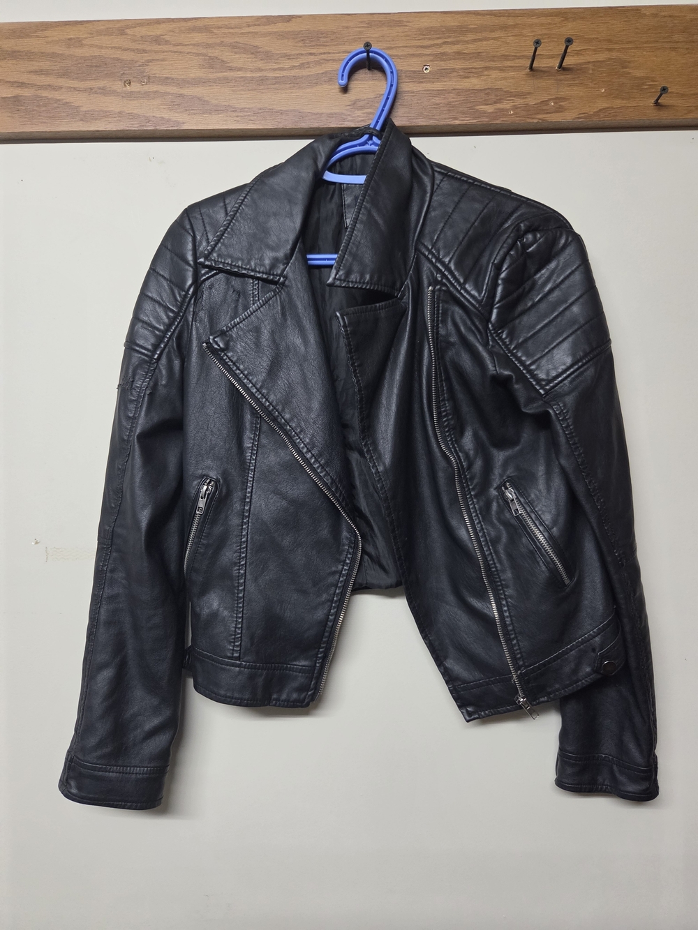 Black Faux Leather Moto Jacket - Women
